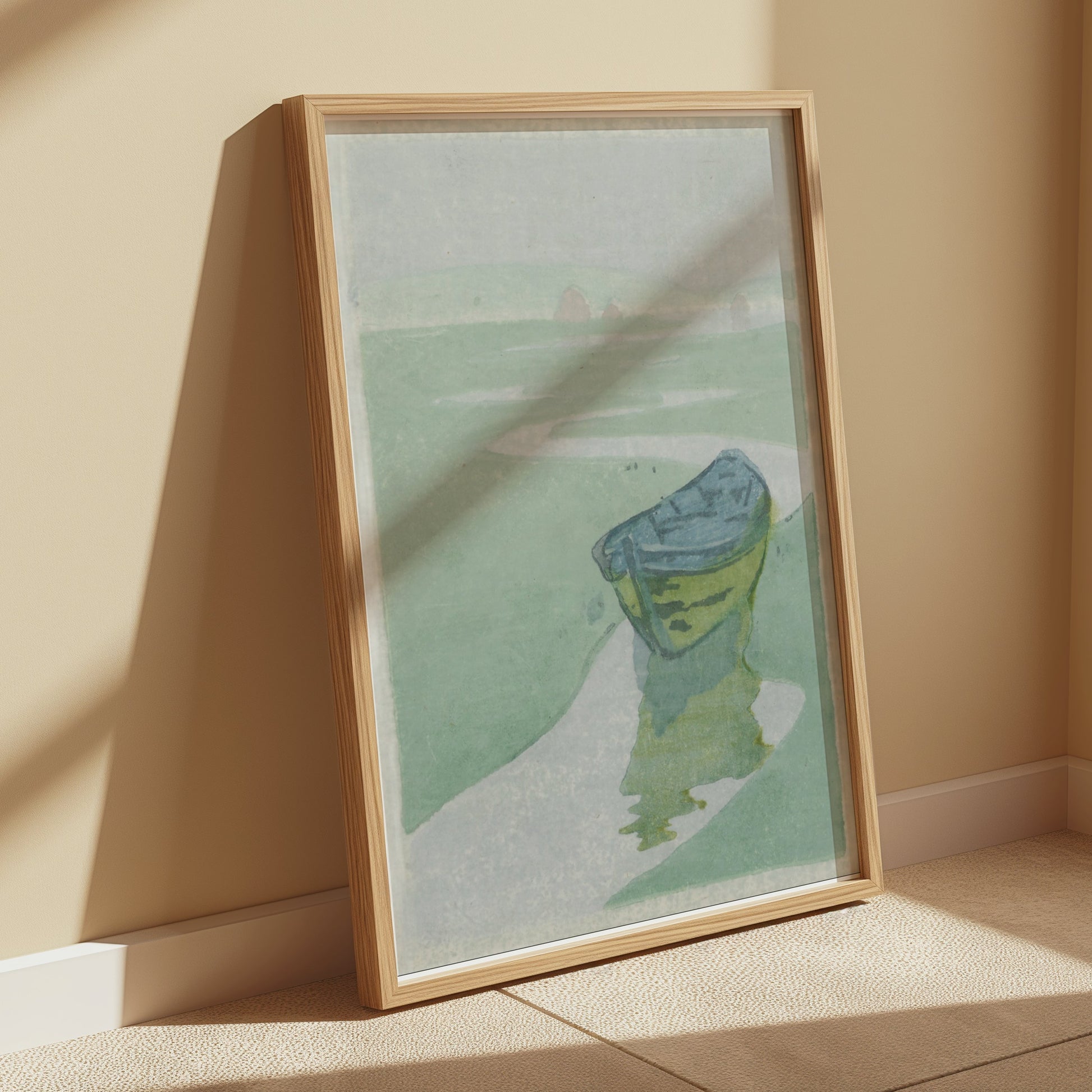 Premium Poster of Tranquil Landscape with Abandoned Boat Posters