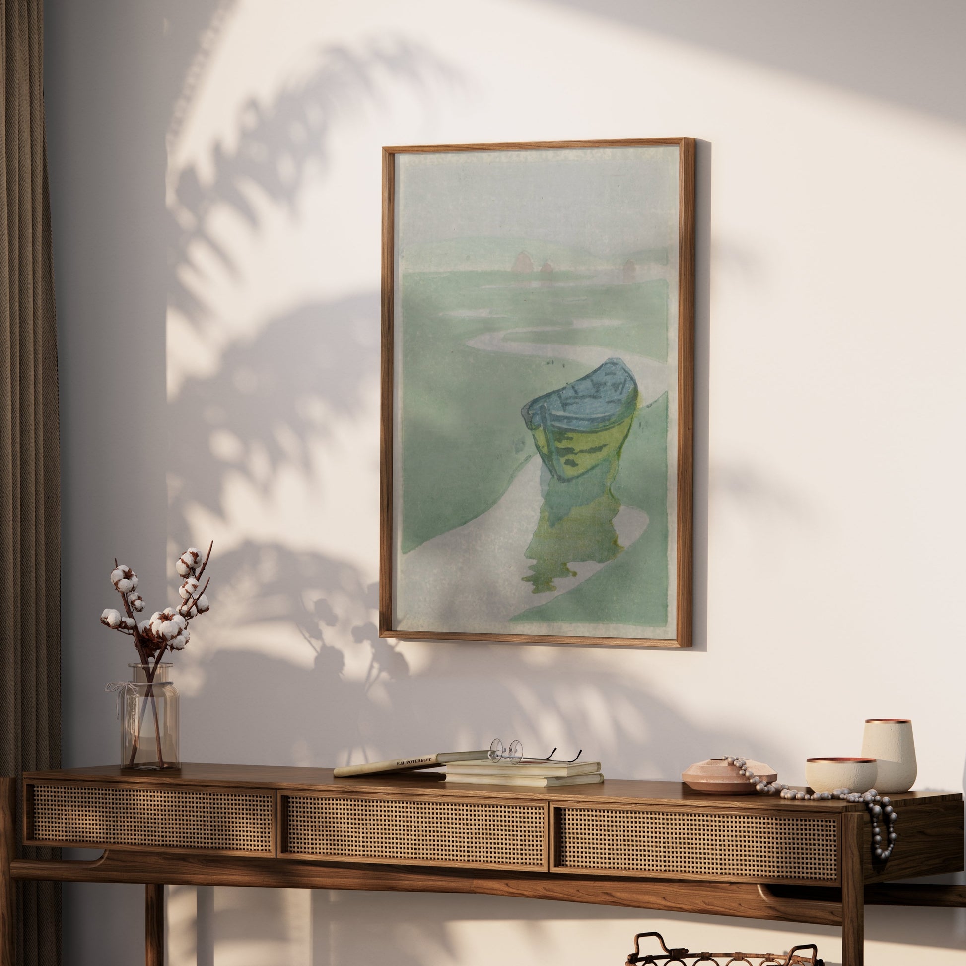 Premium Poster of Tranquil Landscape with Abandoned Boat Posters