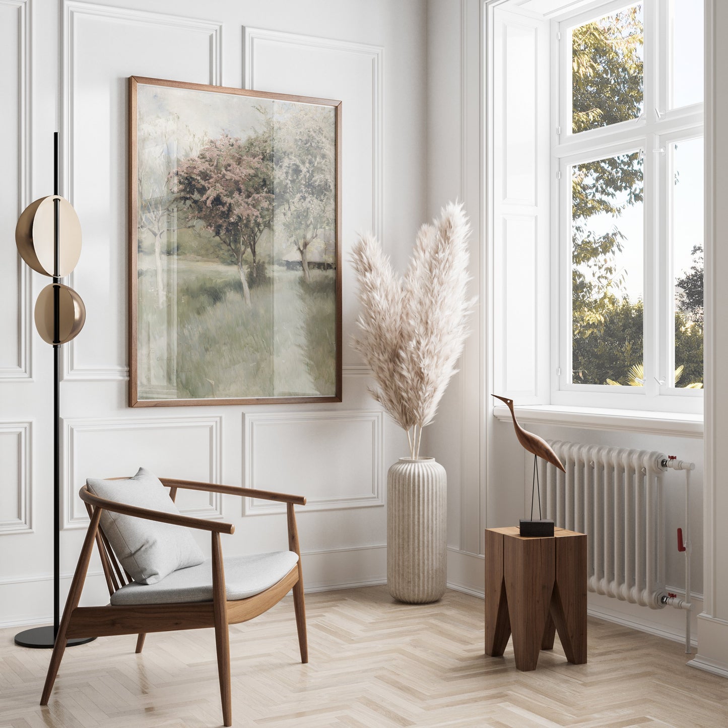 Premium Poster of Tranquil Landscape with Blossoming Trees Posters