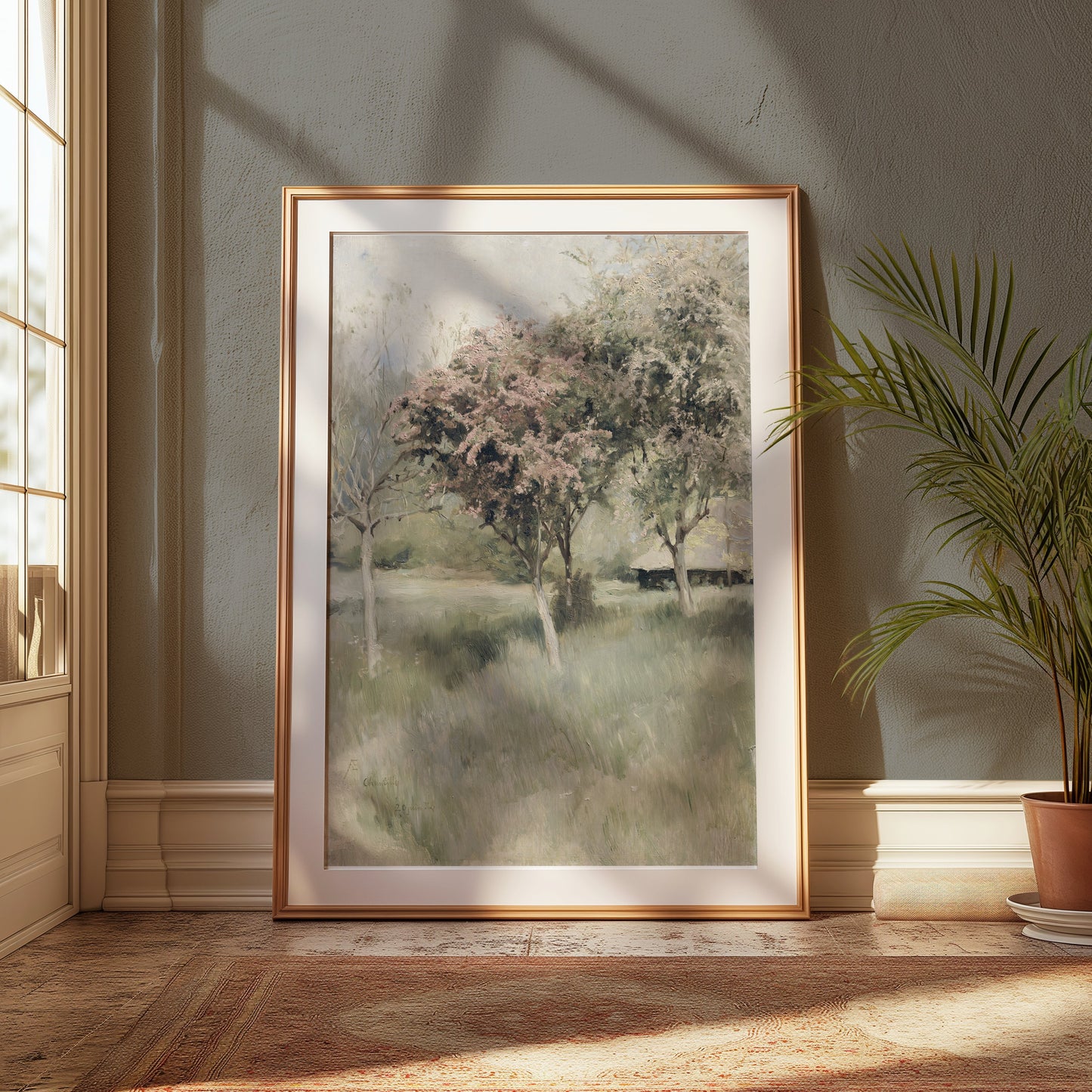 Premium Poster of Tranquil Landscape with Blossoming Trees Posters