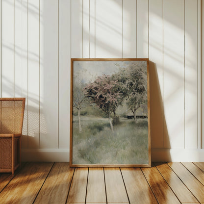 Premium Poster of Tranquil Landscape with Blossoming Trees Posters