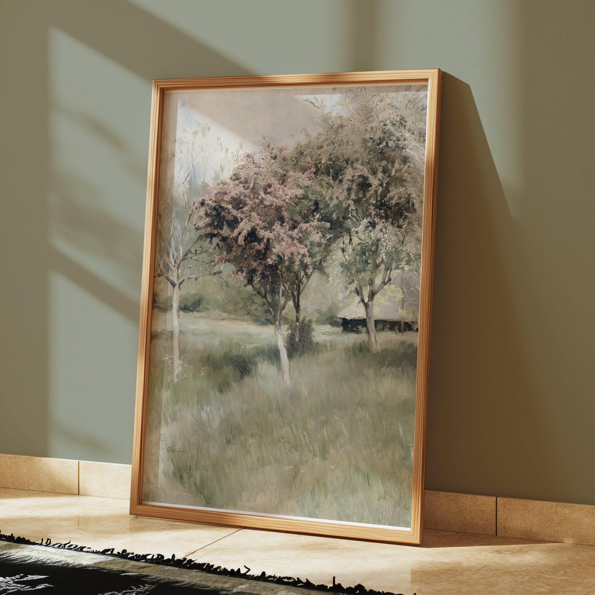Premium Poster of Tranquil Landscape with Blossoming Trees Posters