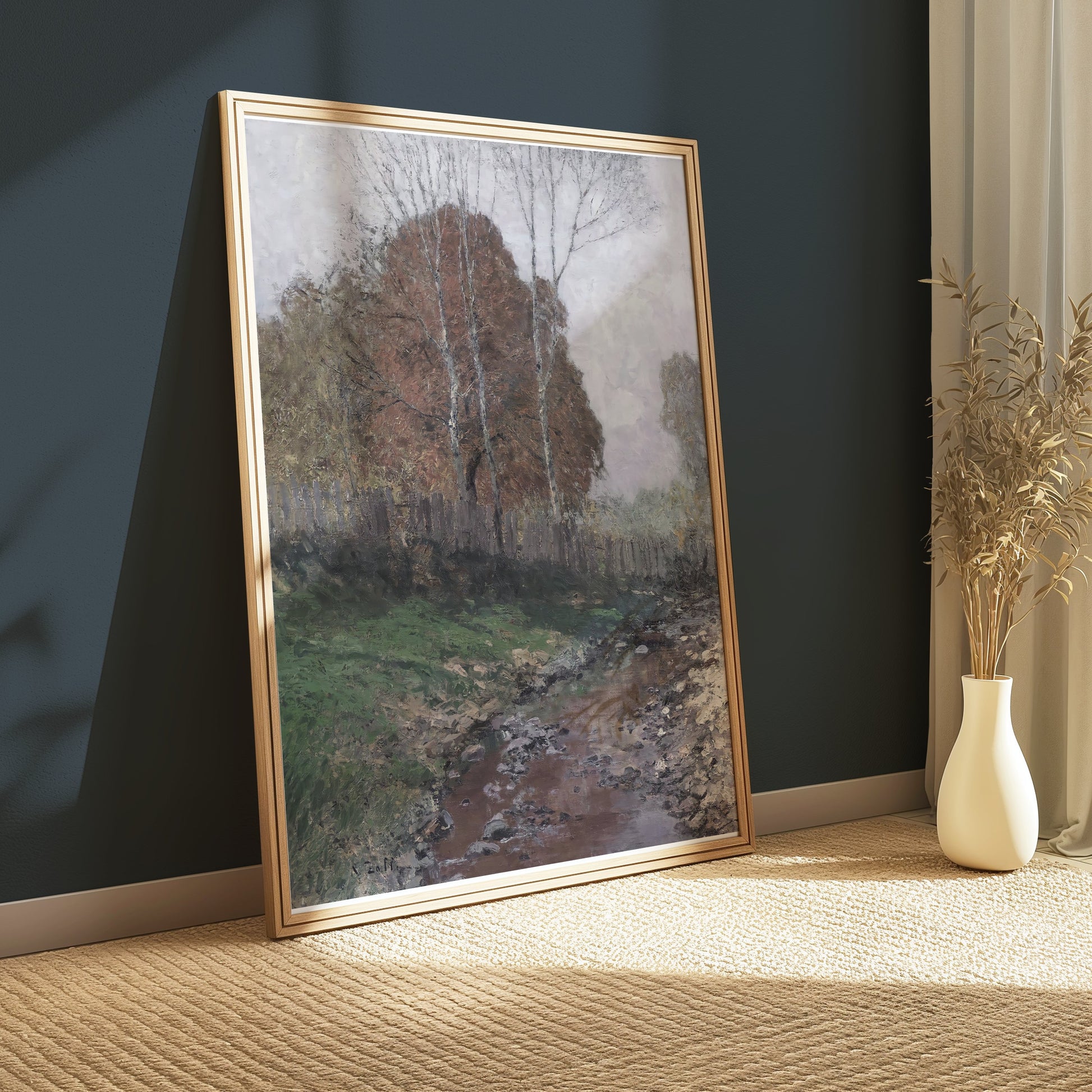 Premium Poster of Tranquil Landscape with Stream Autumn Trees Posters