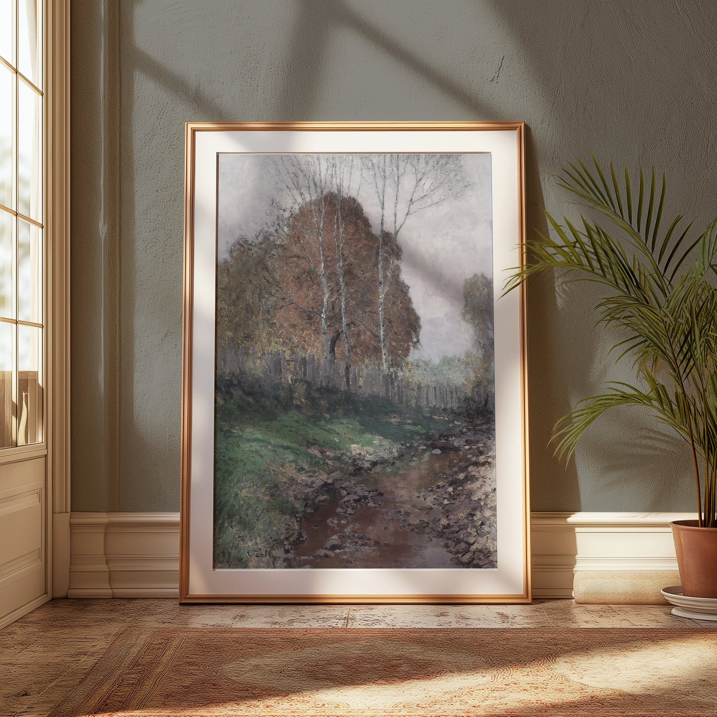 Premium Poster of Tranquil Landscape with Stream Autumn Trees Posters