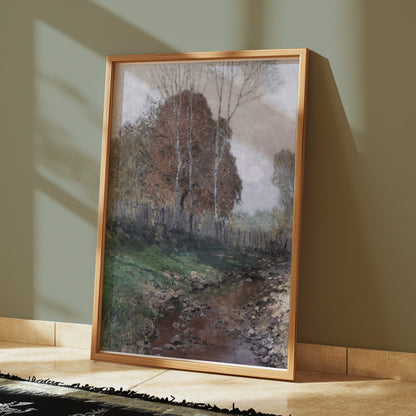Premium Poster of Tranquil Landscape with Stream Autumn Trees Posters