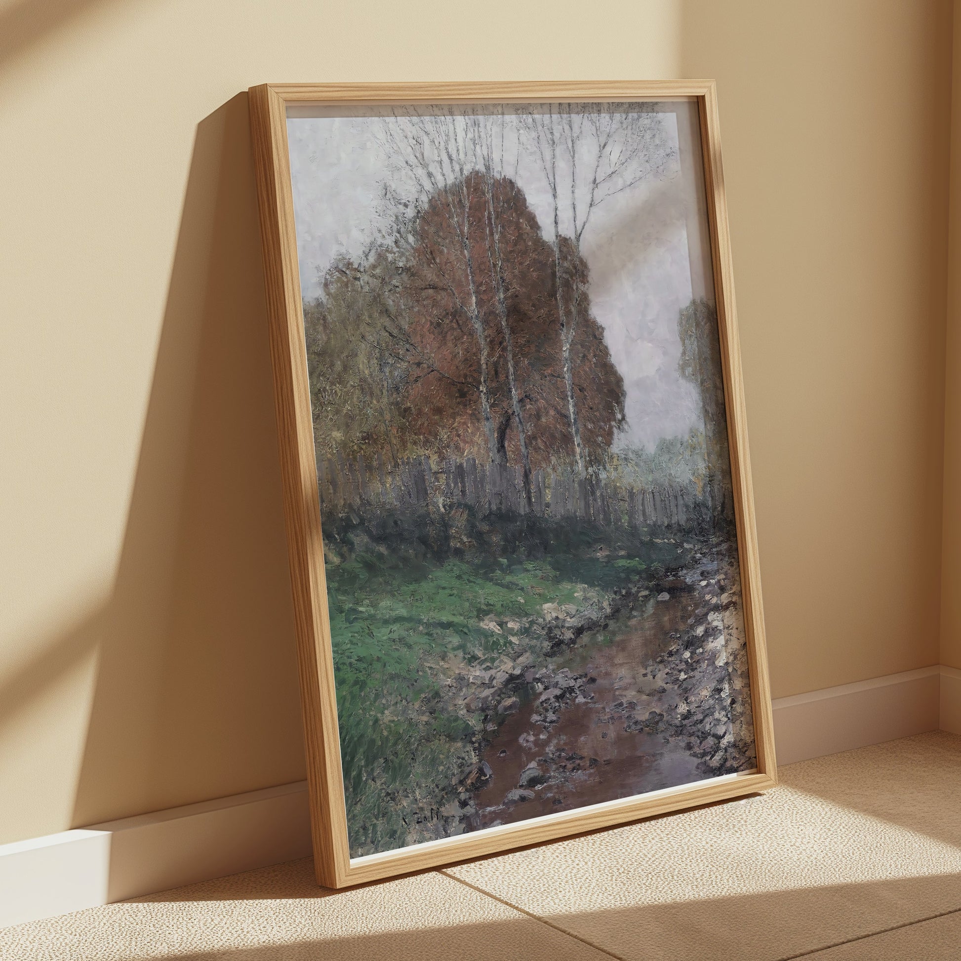 Premium Poster of Tranquil Landscape with Stream Autumn Trees Posters