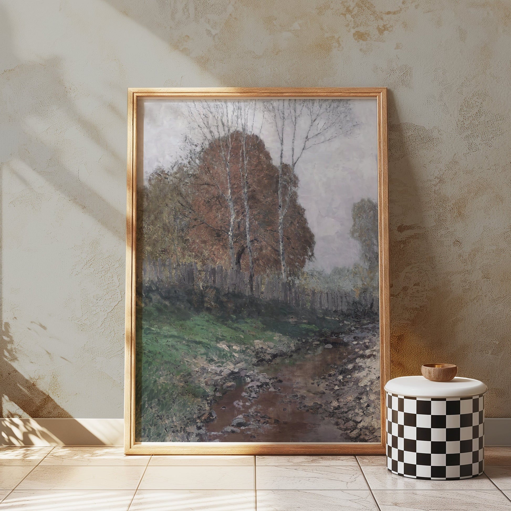 Premium Poster of Tranquil Landscape with Stream Autumn Trees Posters