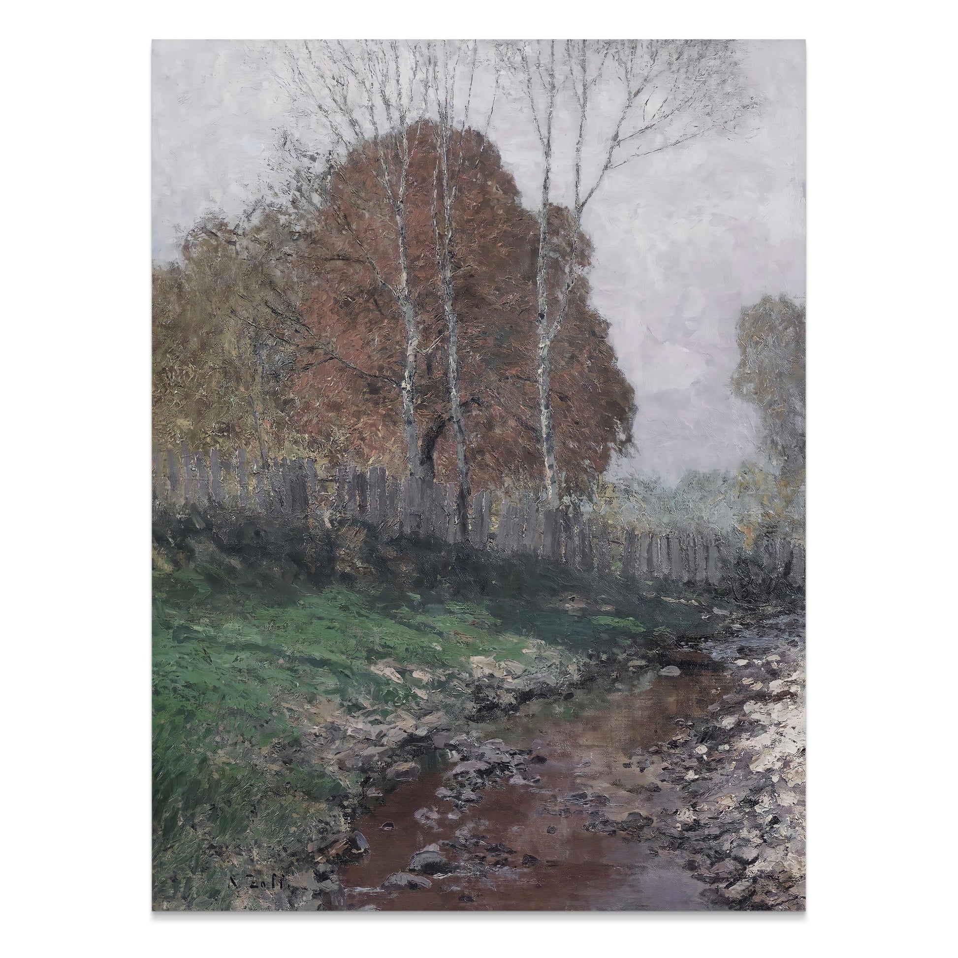 Premium Poster of Tranquil Landscape with Stream Autumn Trees Posters