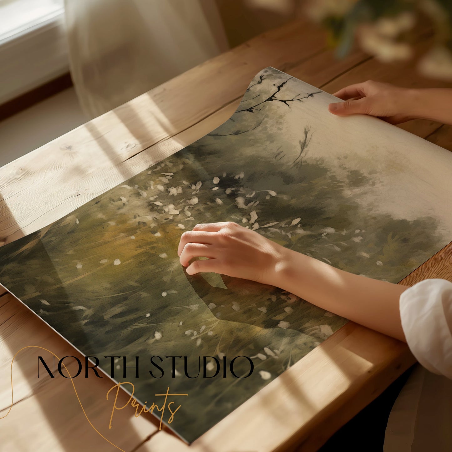 Premium Poster of Tranquil Meadow with White Flowers Art Print Posters