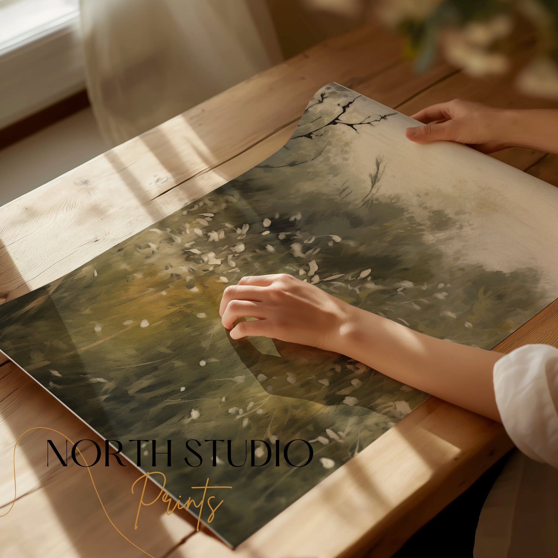 Premium Poster of Tranquil Meadow with White Flowers Art Print Posters