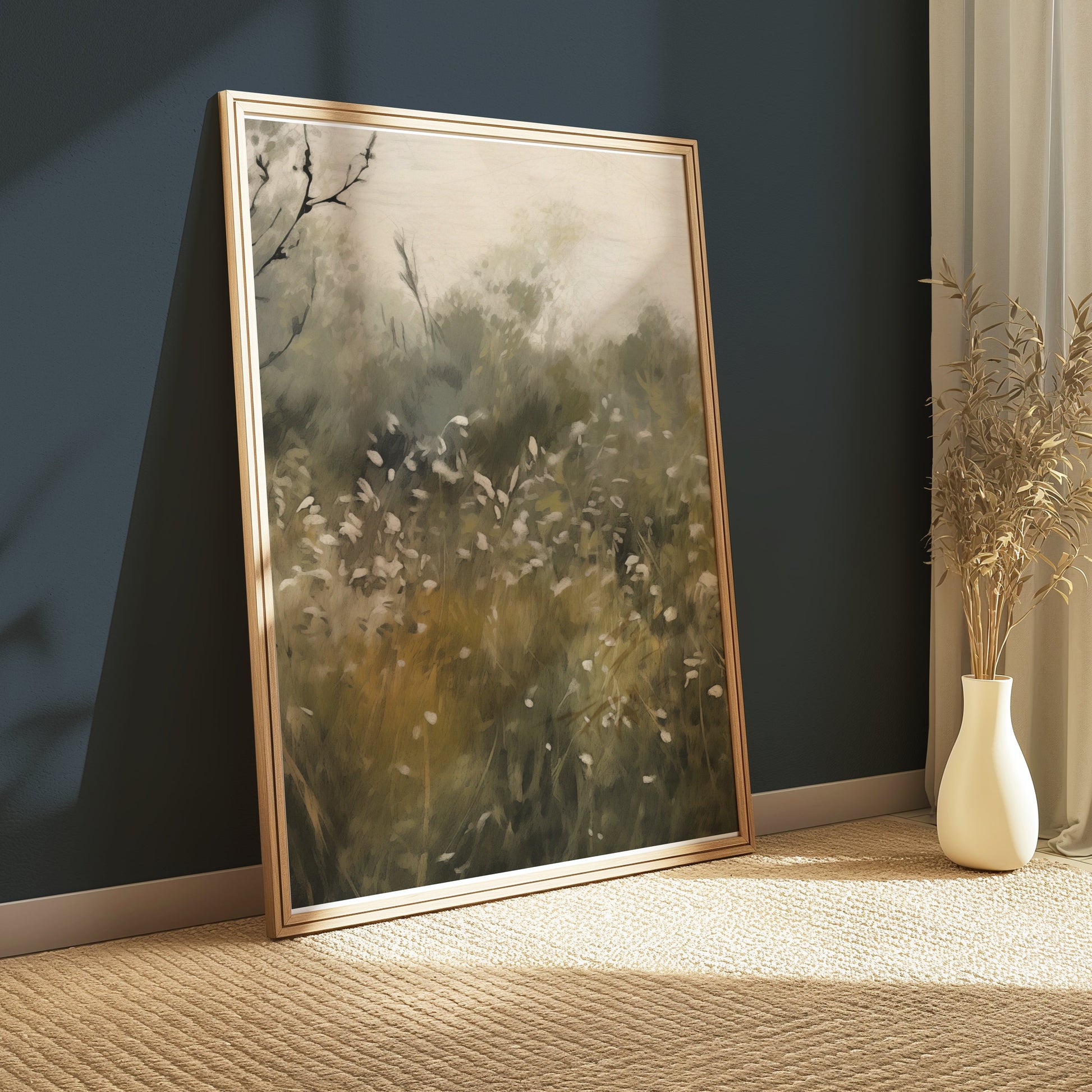 Premium Poster of Tranquil Meadow with White Flowers Art Print Posters