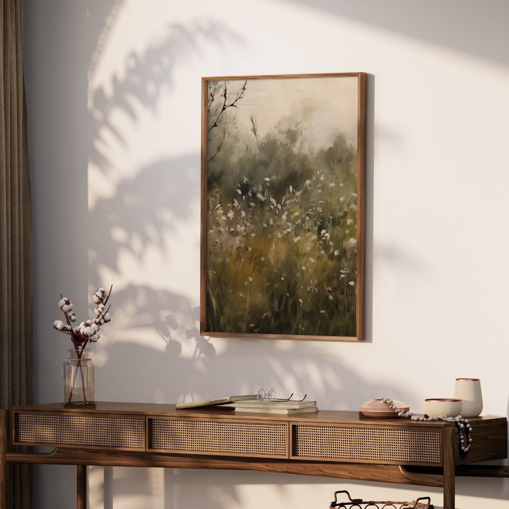 Premium Poster of Tranquil Meadow with White Flowers Art Print Posters