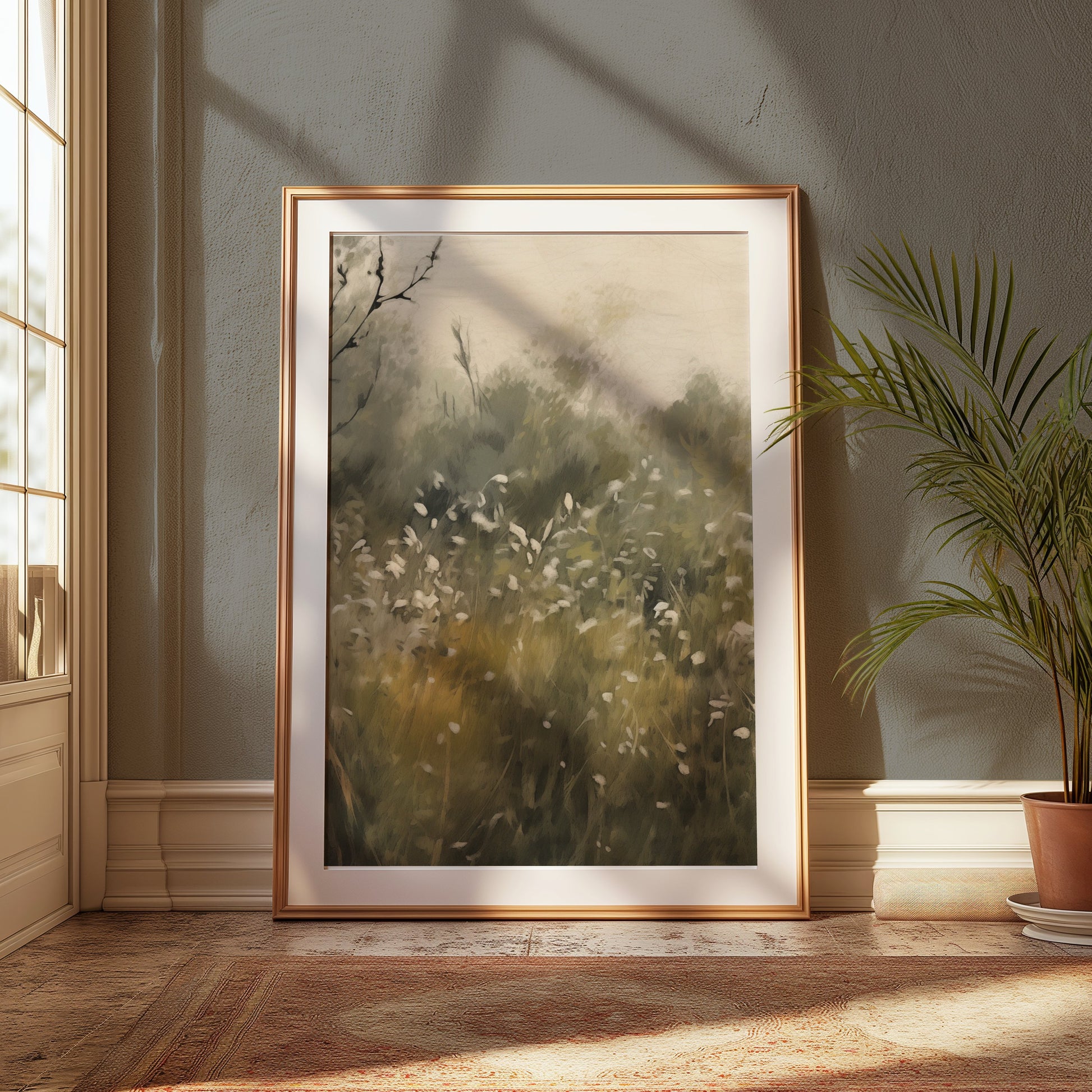 Premium Poster of Tranquil Meadow with White Flowers Art Print Posters