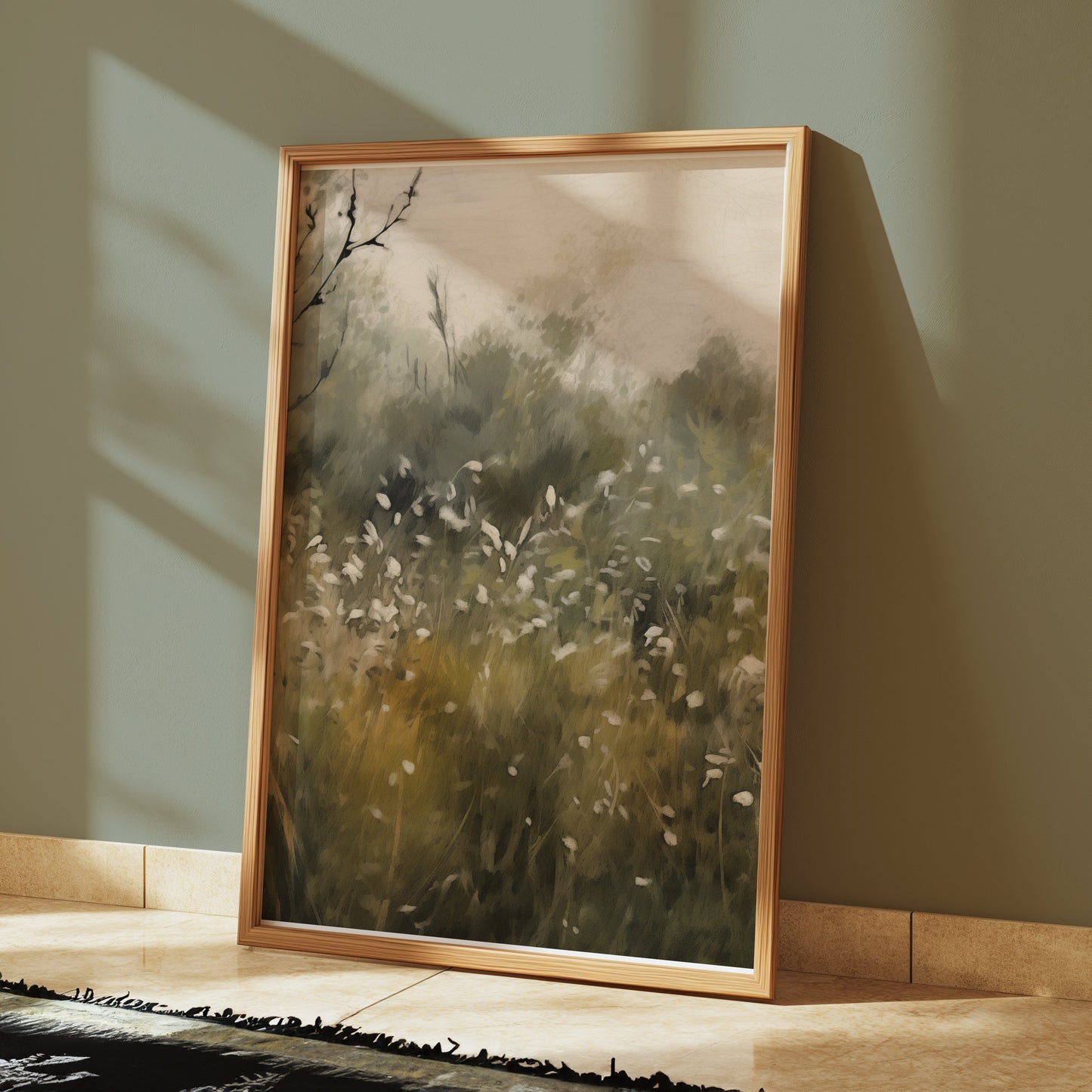 Premium Poster of Tranquil Meadow with White Flowers Art Print Posters