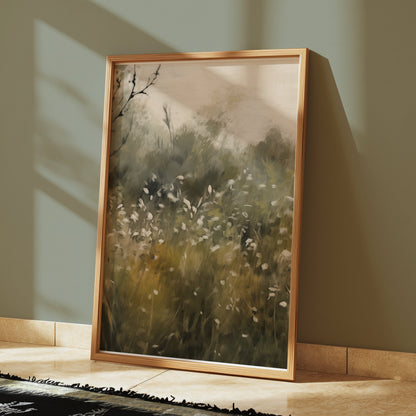 Premium Poster of Tranquil Meadow with White Flowers Art Print Posters