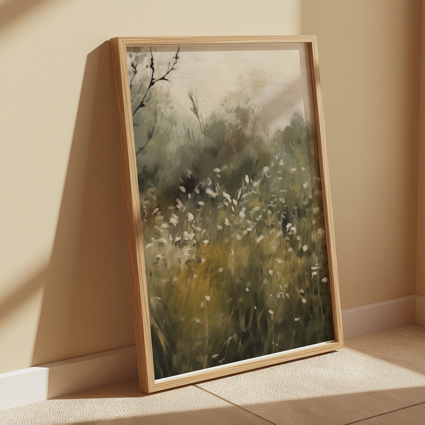 Premium Poster of Tranquil Meadow with White Flowers Art Print Posters