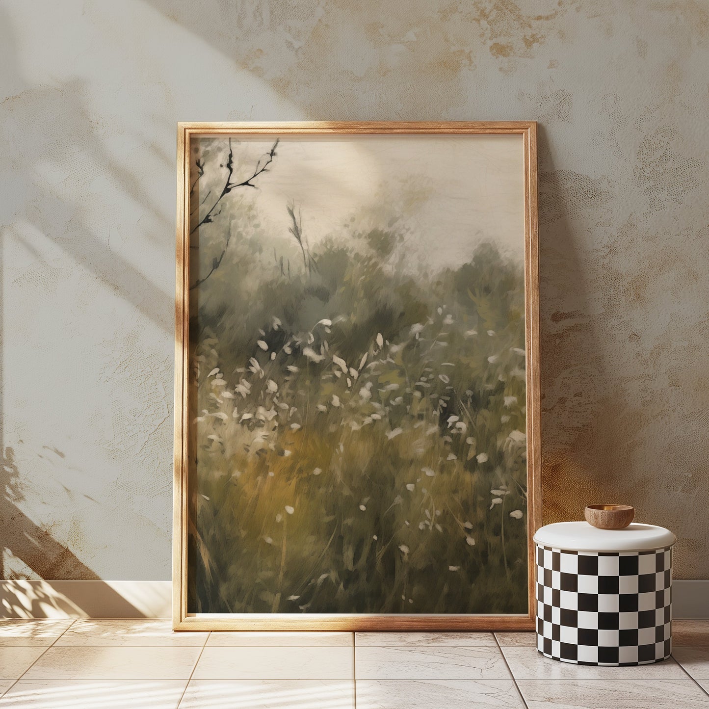 Premium Poster of Tranquil Meadow with White Flowers Art Print Posters