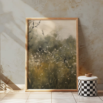 Premium Poster of Tranquil Meadow with White Flowers Art Print Posters