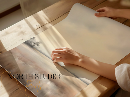 Premium Poster of Tranquil Misty Sunrise Over Serene Marshland Posters