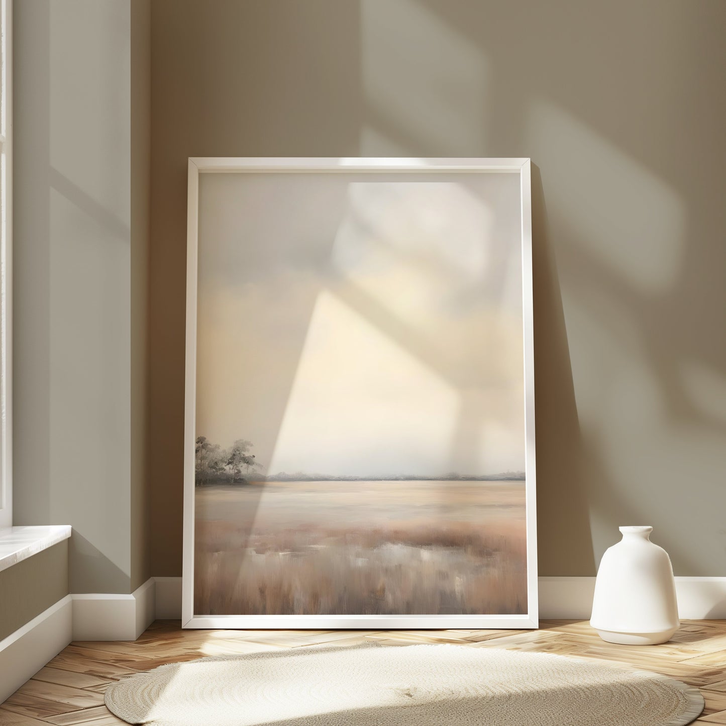 Premium Poster of Tranquil Misty Sunrise Over Serene Marshland Posters