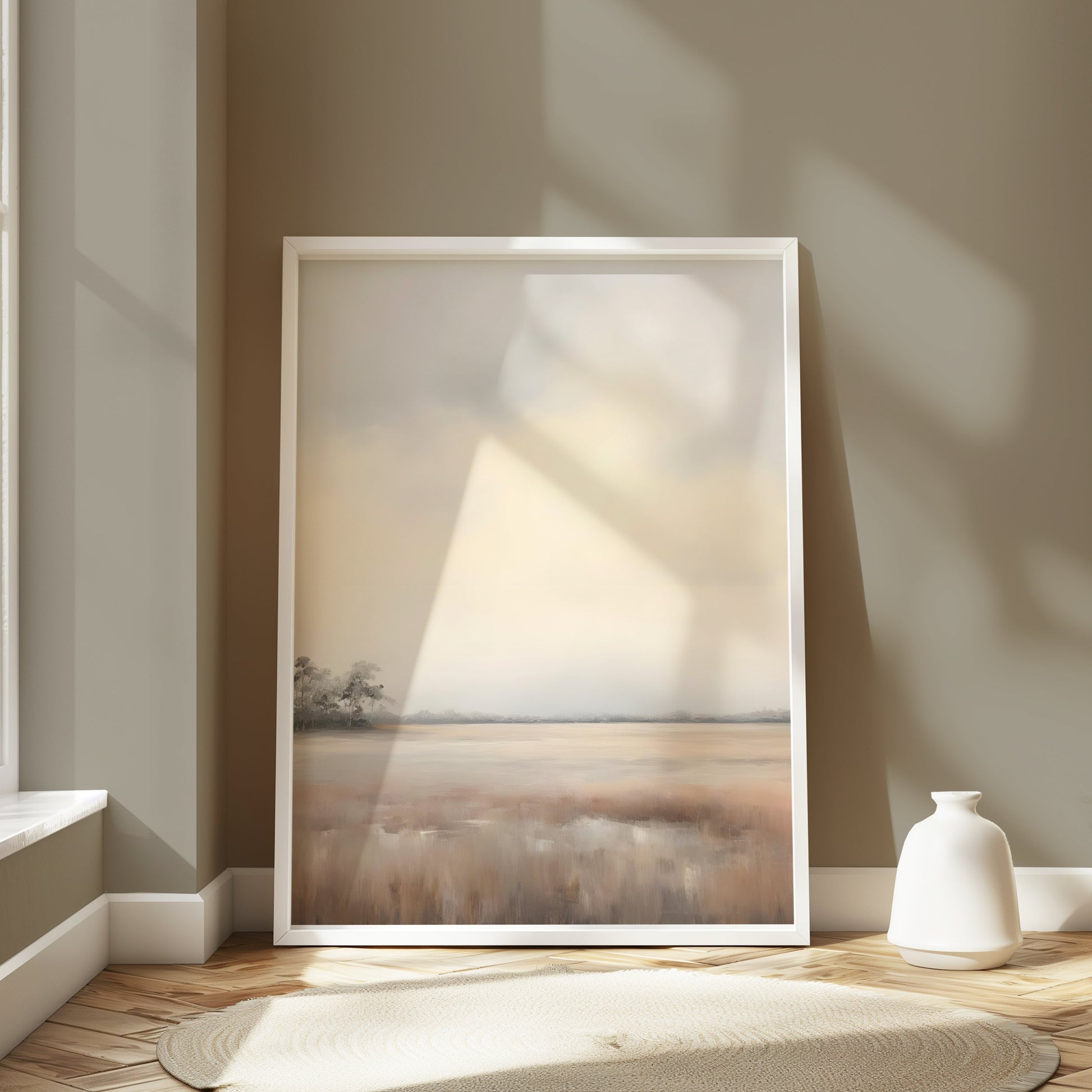 Premium Poster of Tranquil Misty Sunrise Over Serene Marshland Posters