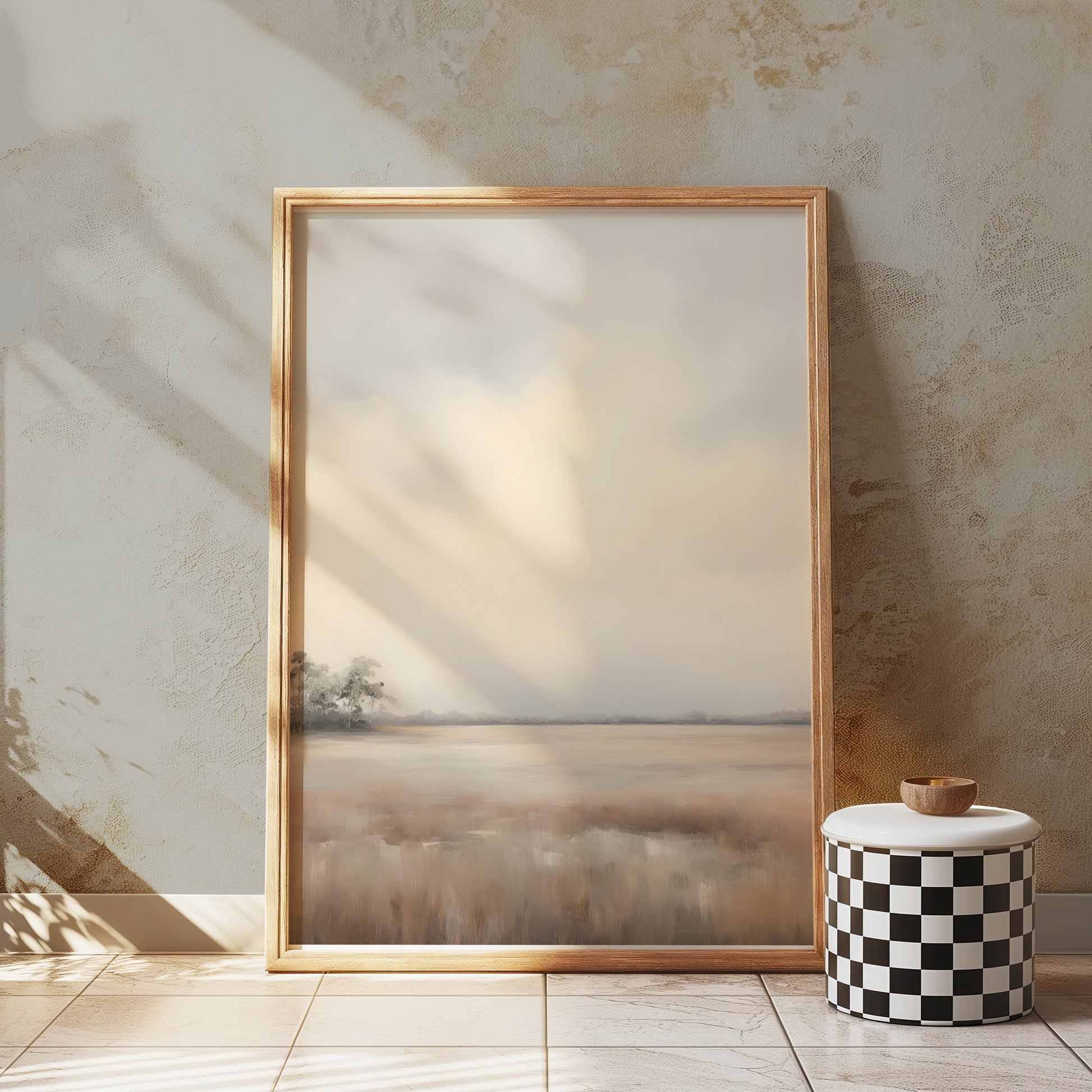Premium Poster of Tranquil Misty Sunrise Over Serene Marshland Posters