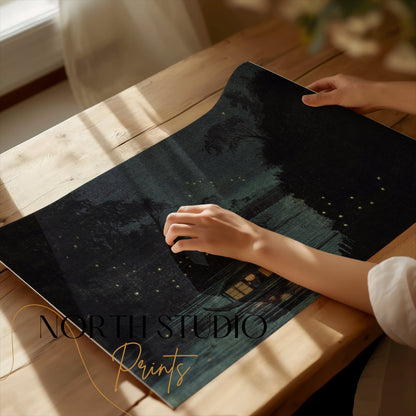 Premium Poster of Tranquil Night on a River with Fireflies Posters