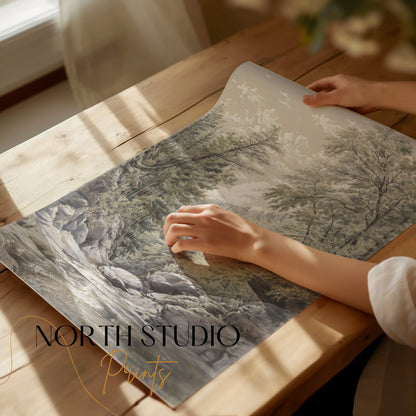 Premium Poster of Tranquil River Gorge with Lush Greenery Posters