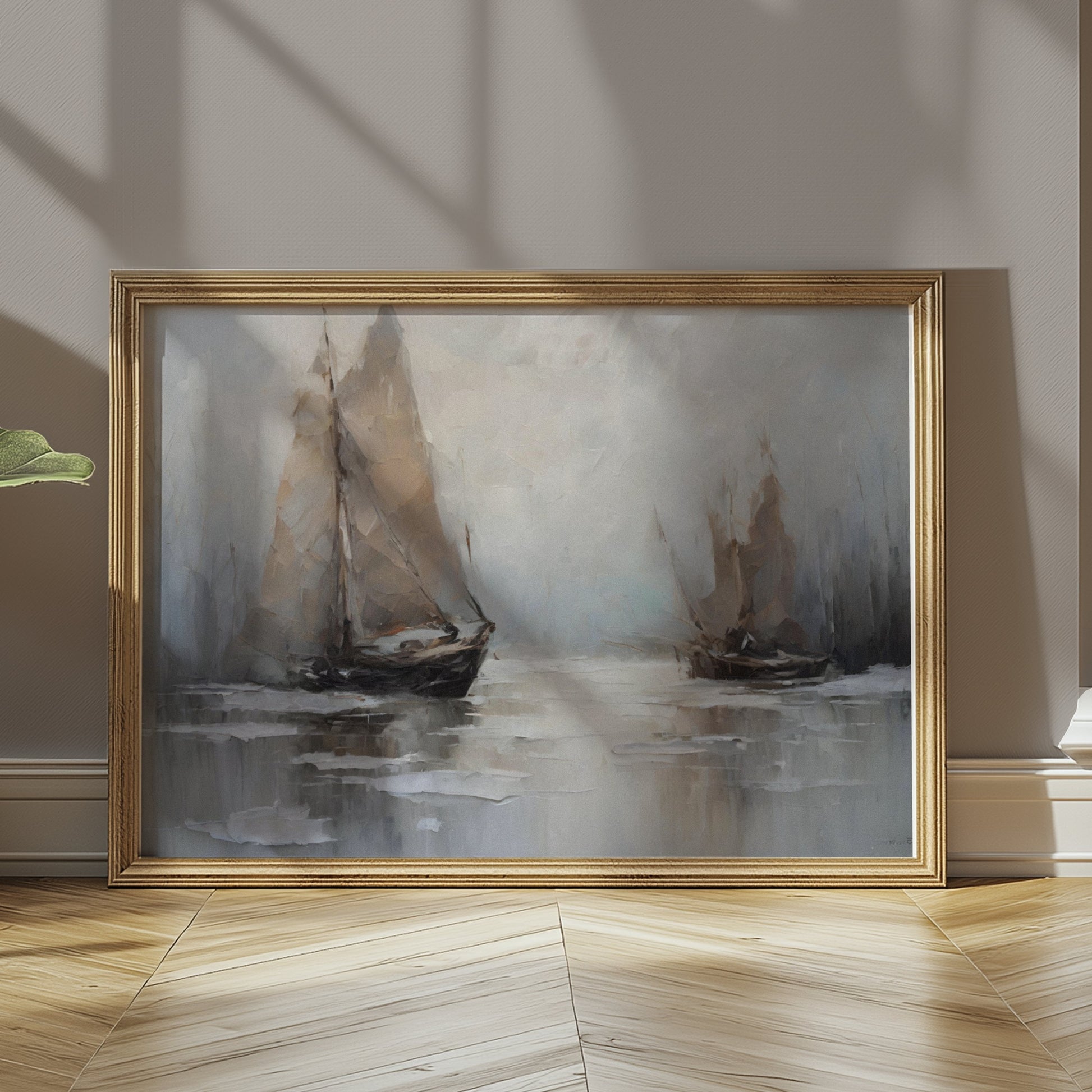 Premium Poster of Tranquil Sailboats on Misty Waters Artistic Art Posters