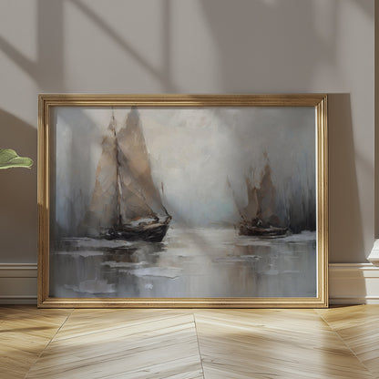 Premium Poster of Tranquil Sailboats on Misty Waters Artistic Art Posters