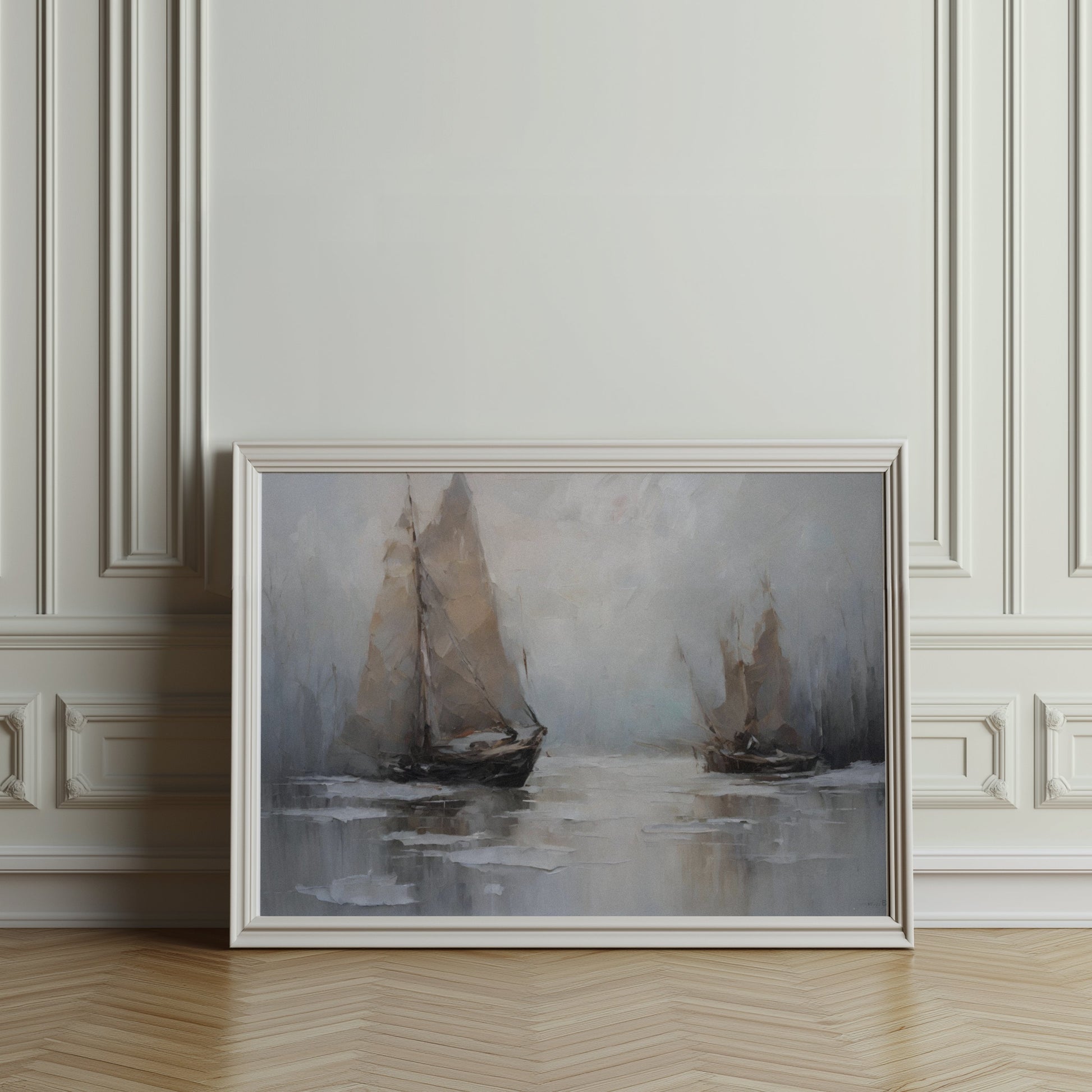 Premium Poster of Tranquil Sailboats on Misty Waters Artistic Art Posters