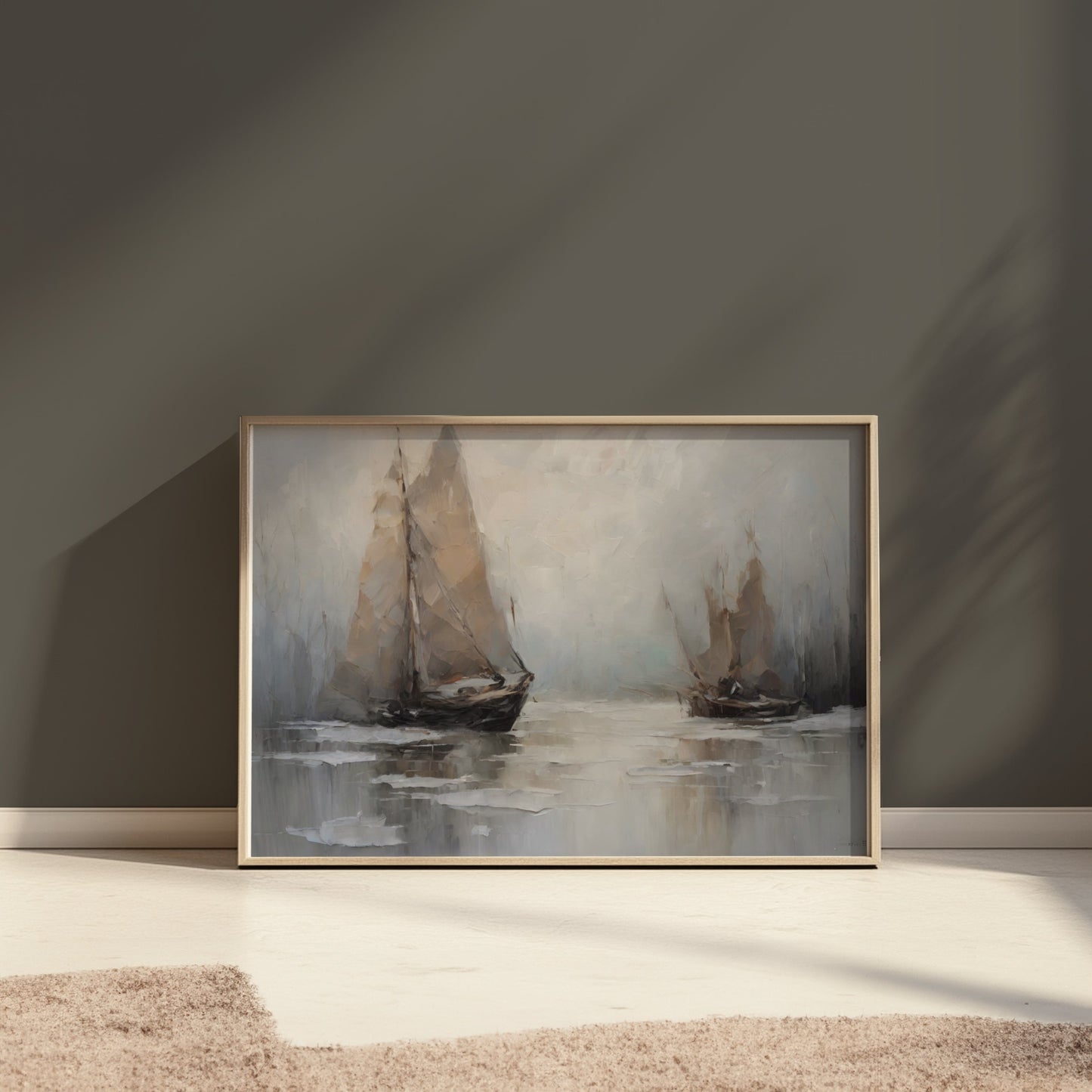 Premium Poster of Tranquil Sailboats on Misty Waters Artistic Art Posters