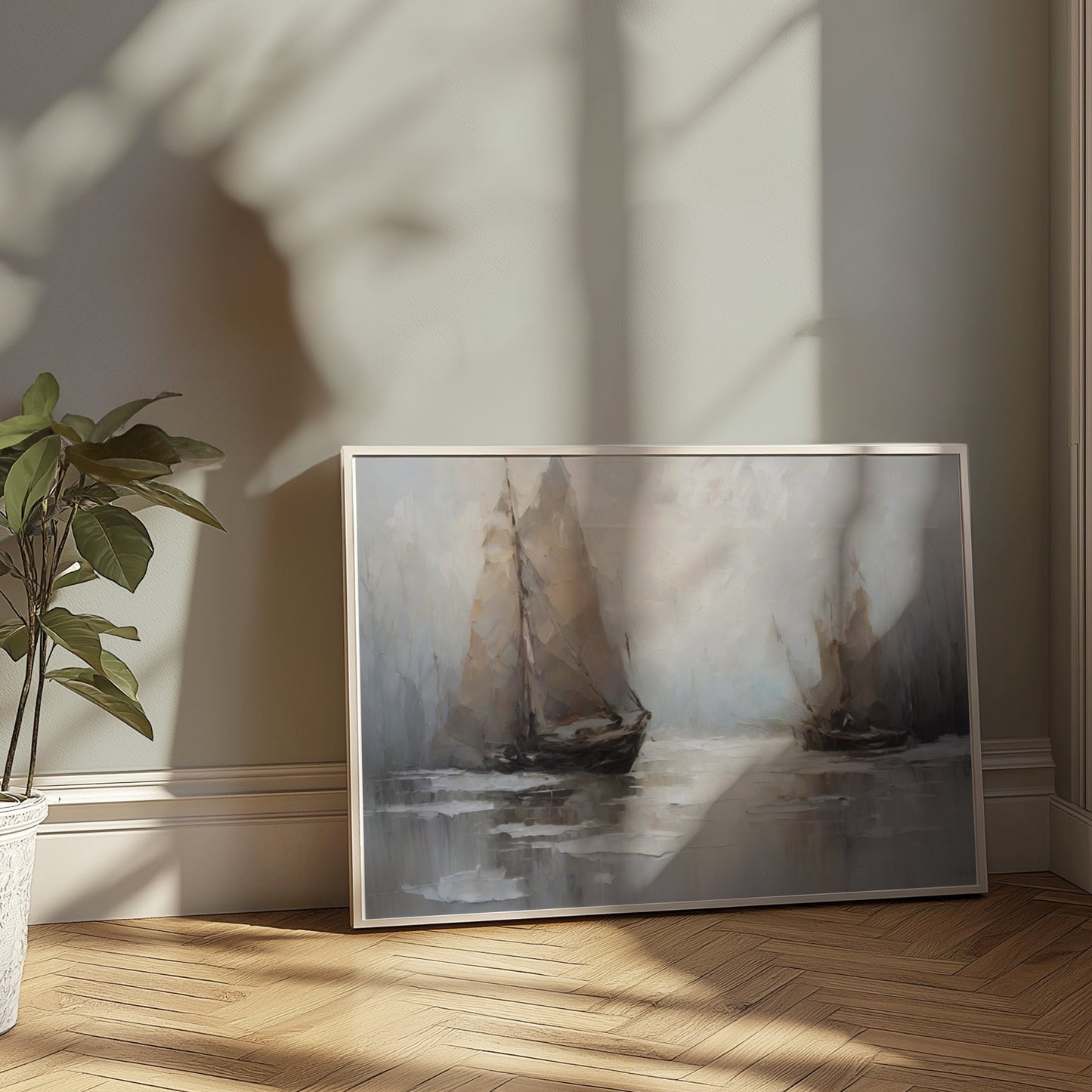 Premium Poster of Tranquil Sailboats on Misty Waters Artistic Art Posters