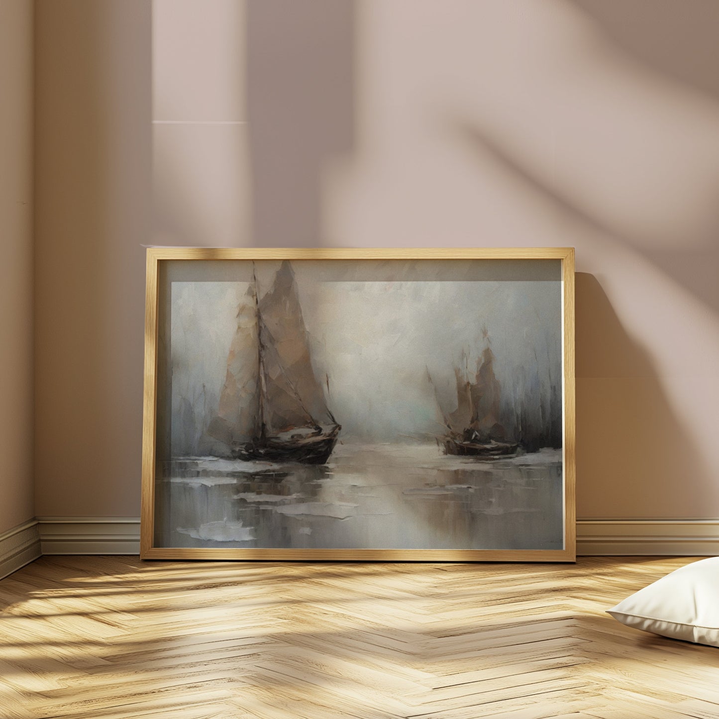 Premium Poster of Tranquil Sailboats on Misty Waters Artistic Art Posters