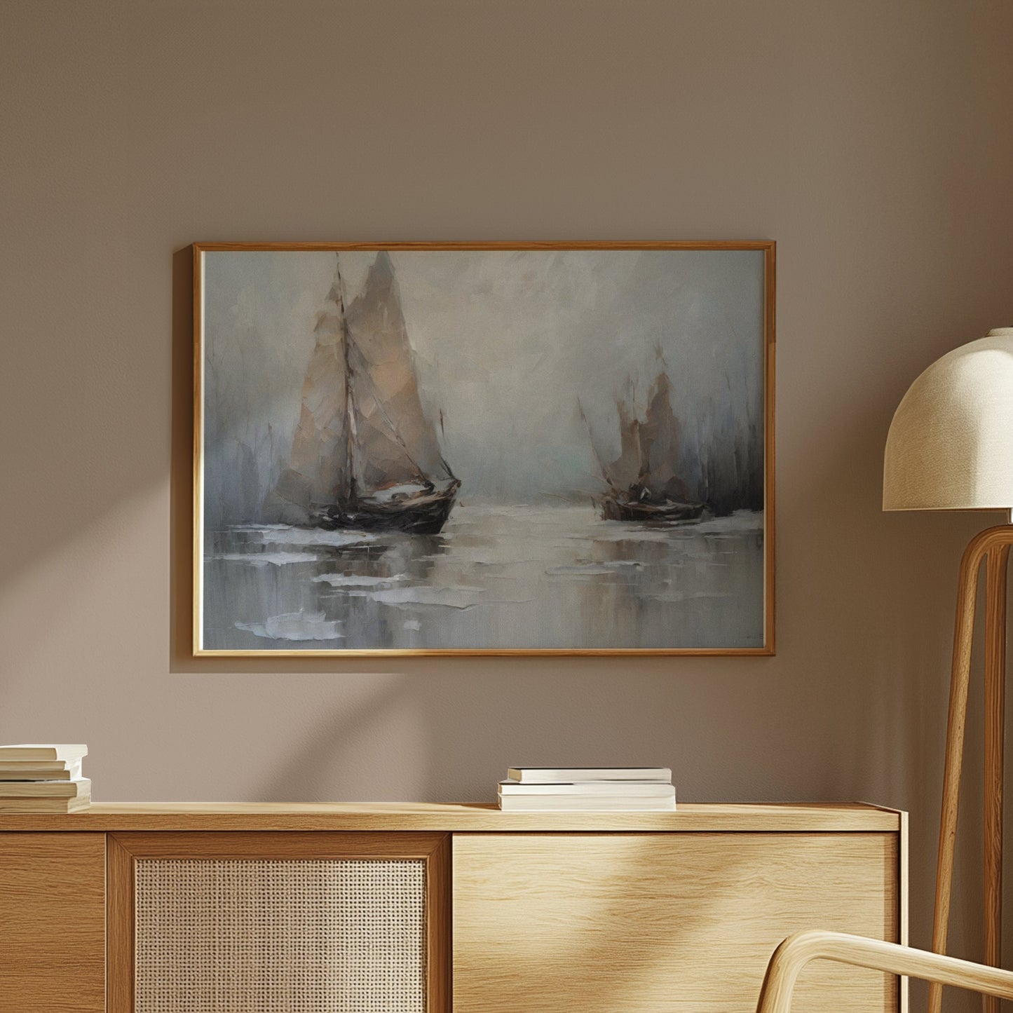 Premium Poster of Tranquil Sailboats on Misty Waters Artistic Art Posters