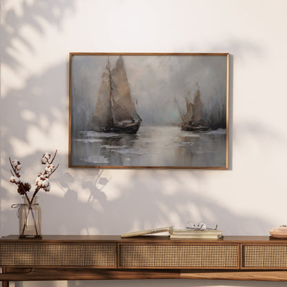 Premium Poster of Tranquil Sailboats on Misty Waters Artistic Art Posters