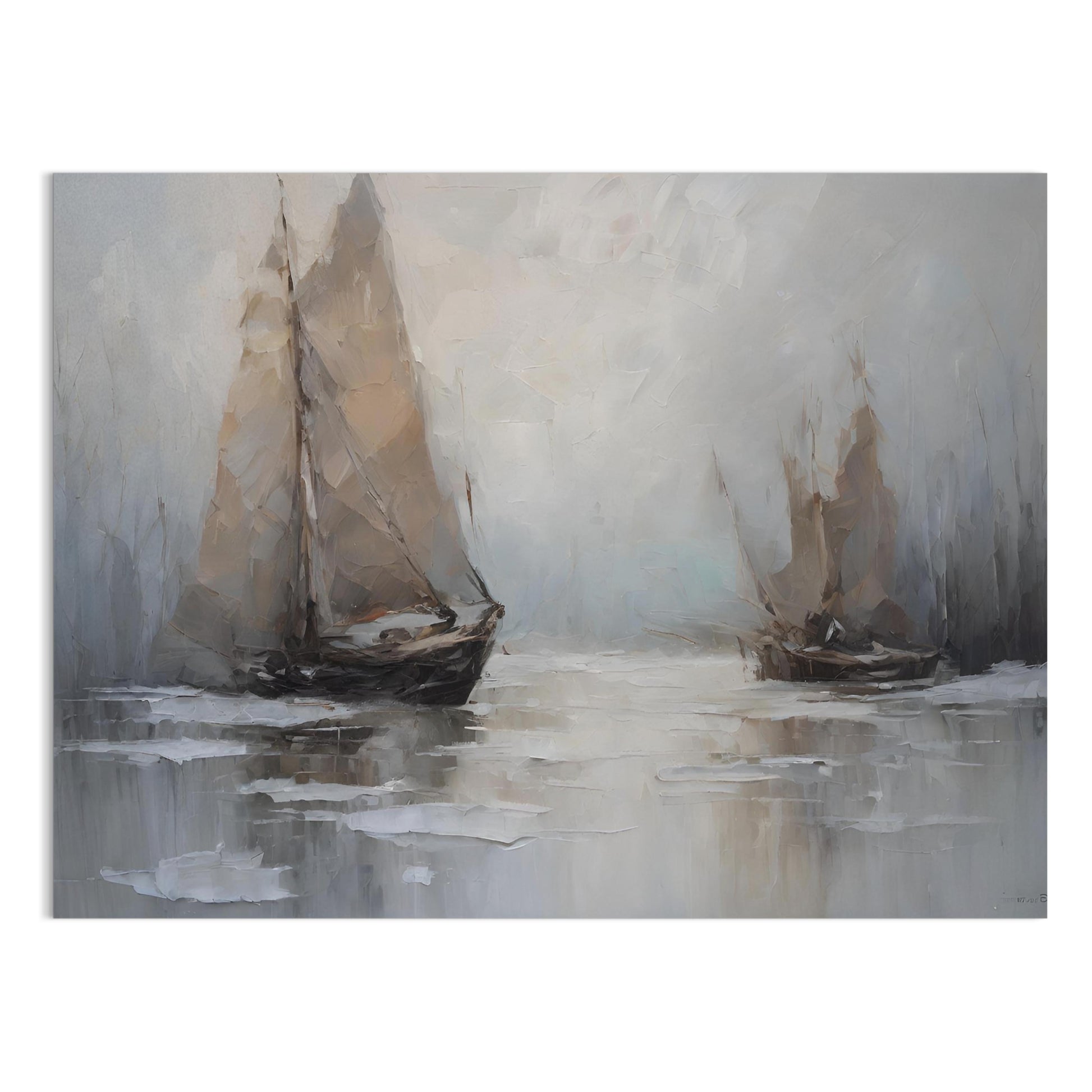 Premium Poster of Tranquil Sailboats on Misty Waters Artistic Art Posters