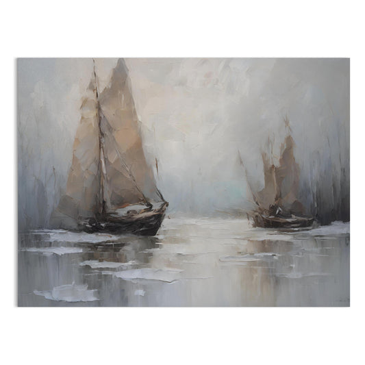 Premium Poster of Tranquil Sailboats on Misty Waters Artistic Art Posters