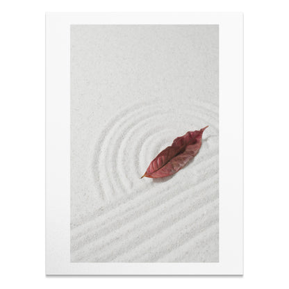 Premium Poster of Tranquil Sand Garden with Fallen Leaf Aesthetic Posters