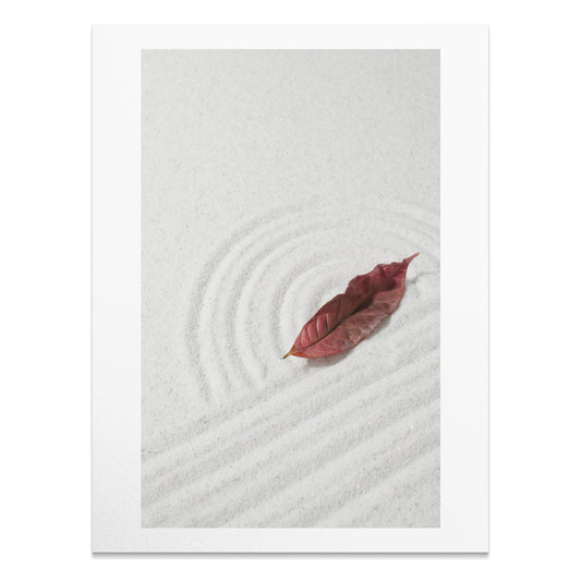 Premium Poster of Tranquil Sand Garden with Fallen Leaf Aesthetic Posters