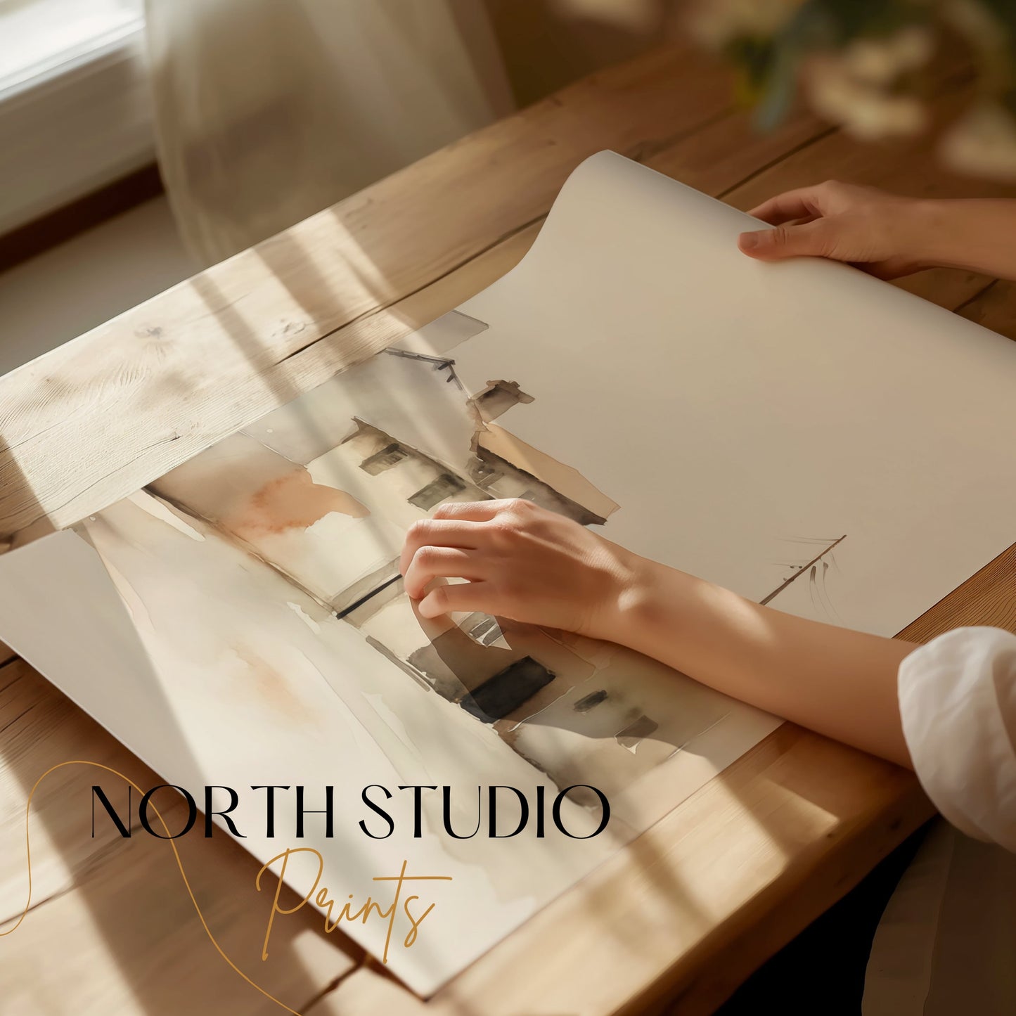 Premium Poster of Tranquil Townscape Watercolor Art Print Posters
