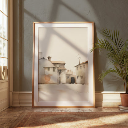 Premium Poster of Tranquil Townscape Watercolor Art Print Posters