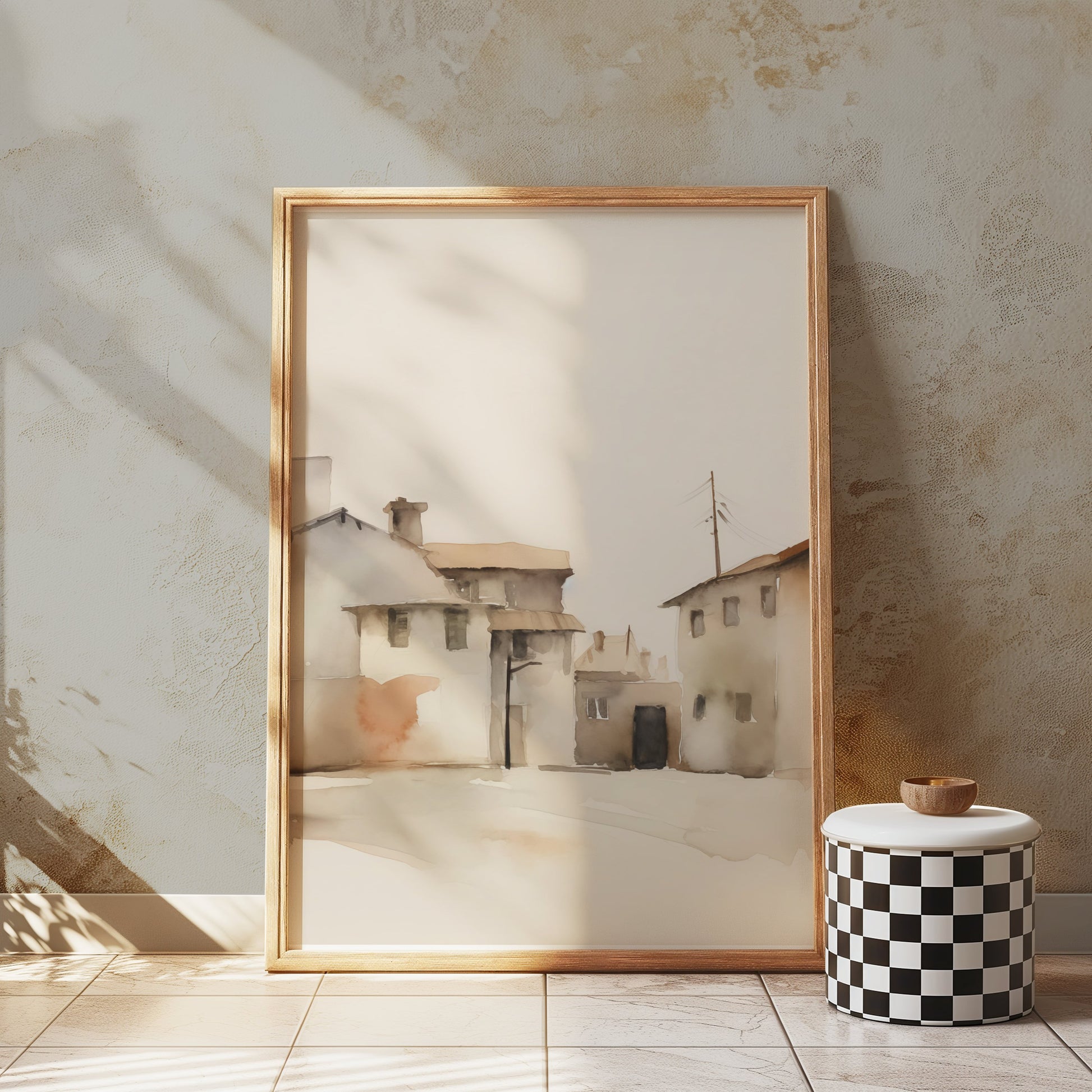 Premium Poster of Tranquil Townscape Watercolor Art Print Posters