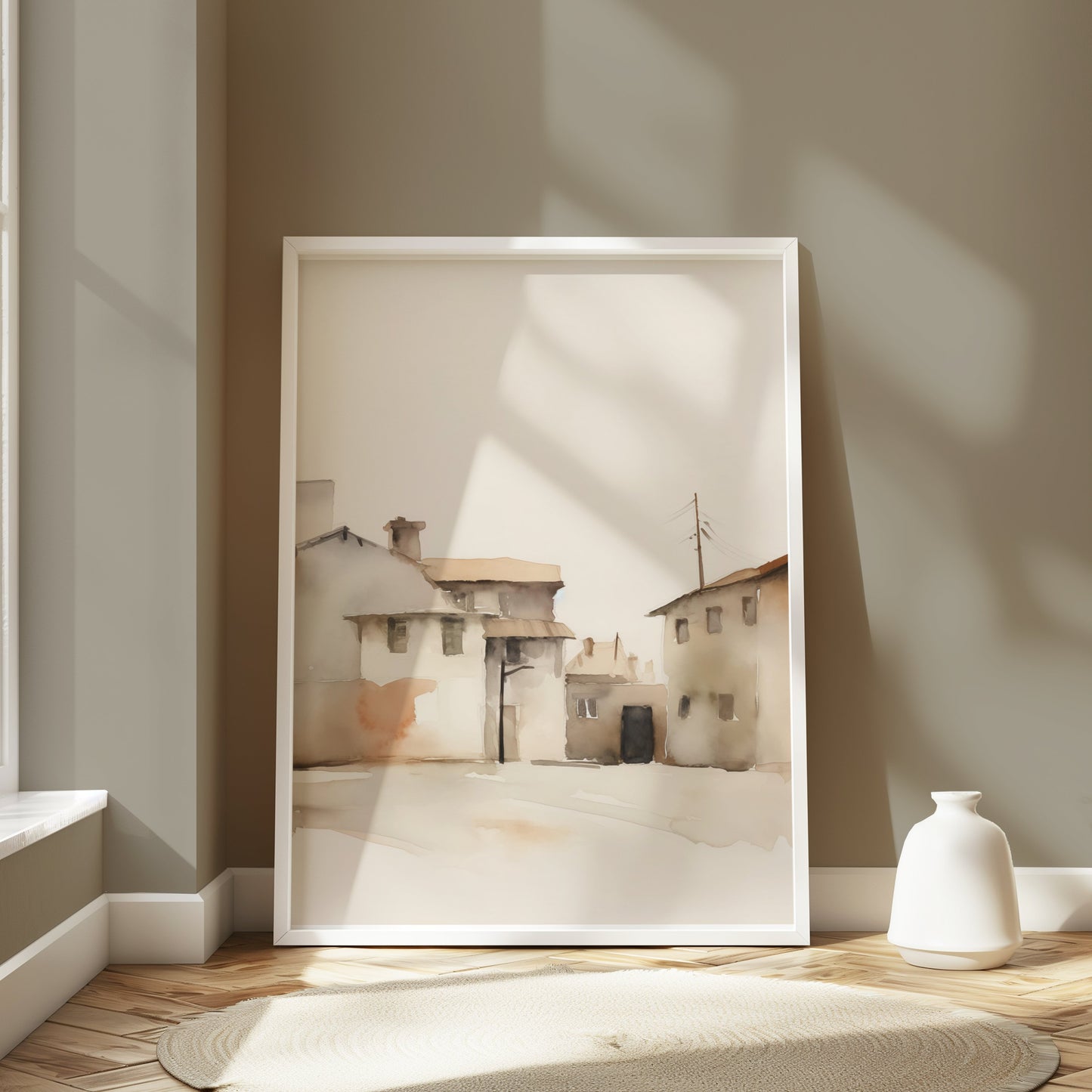 Premium Poster of Tranquil Townscape Watercolor Art Print Posters