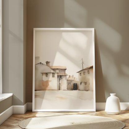 Premium Poster of Tranquil Townscape Watercolor Art Print Posters