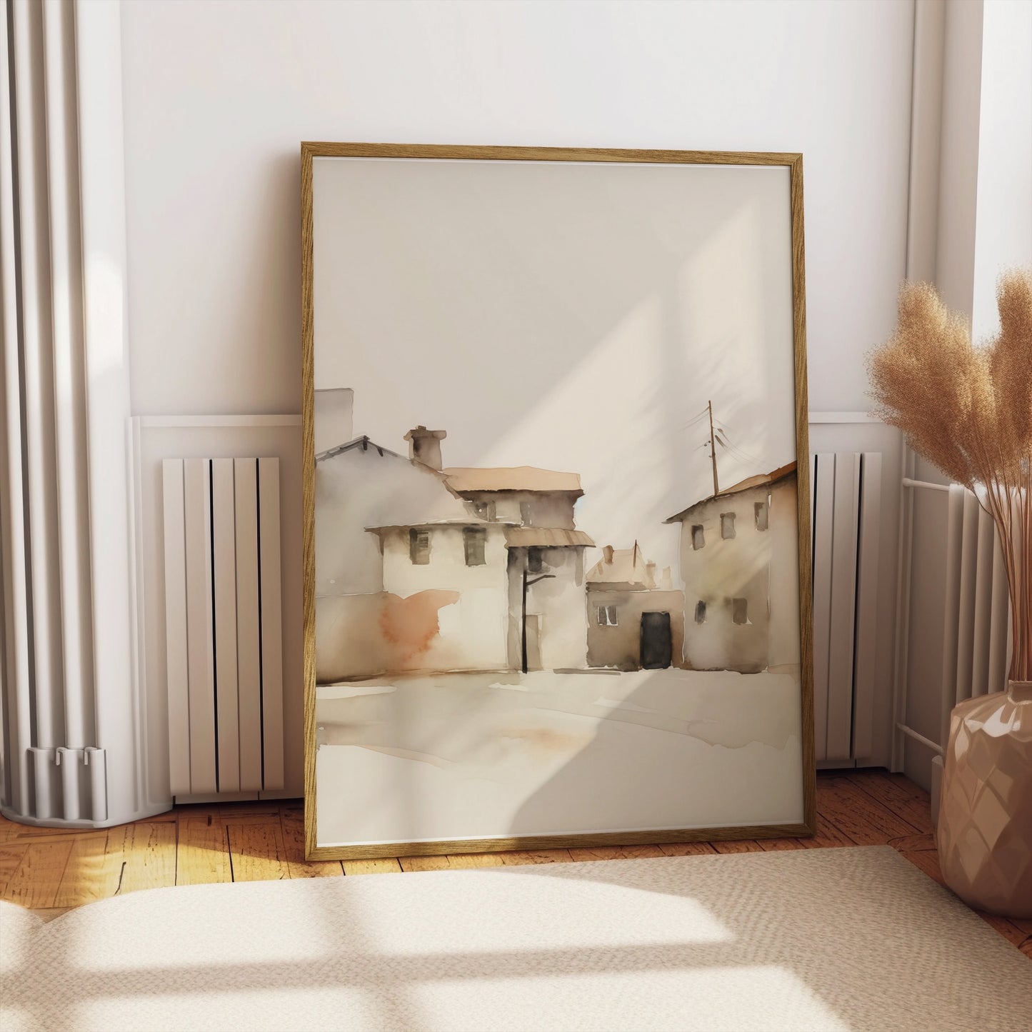 Premium Poster of Tranquil Townscape Watercolor Art Print Posters