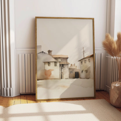 Premium Poster of Tranquil Townscape Watercolor Art Print Posters