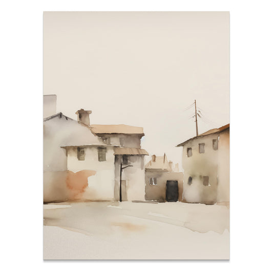 Premium Poster of Tranquil Townscape Watercolor Art Print Posters