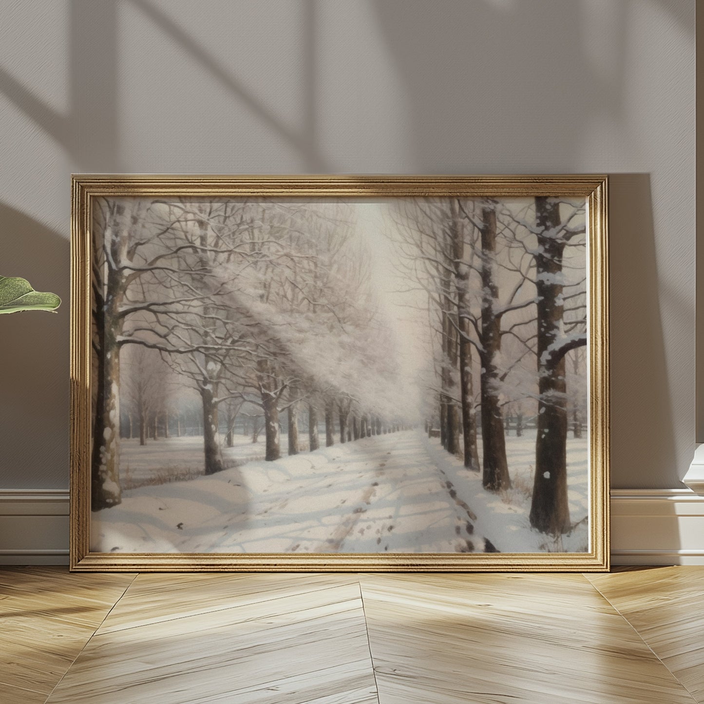 Premium Poster of Tranquil Winter Snow Covered Forest Pathway Posters