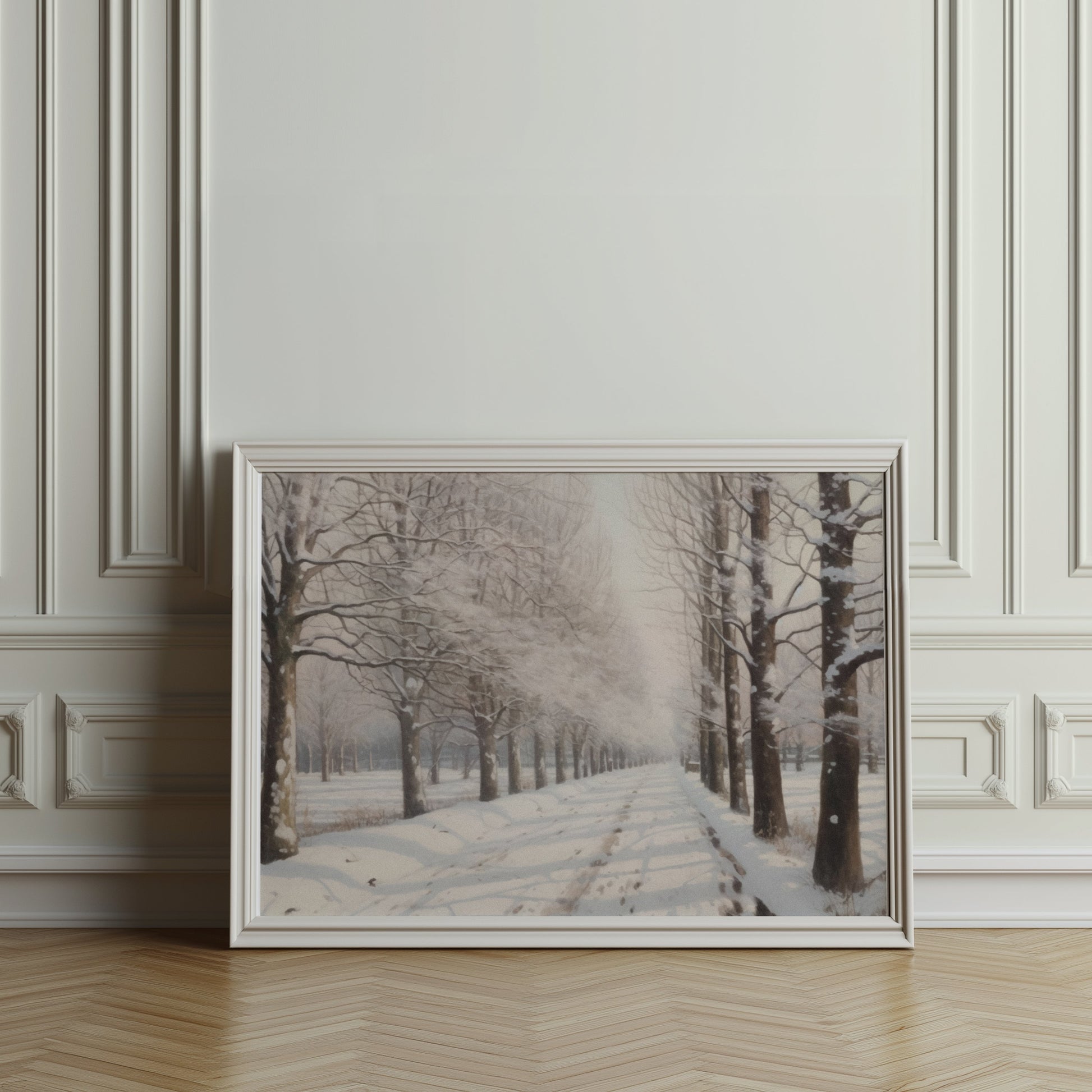 Premium Poster of Tranquil Winter Snow Covered Forest Pathway Posters